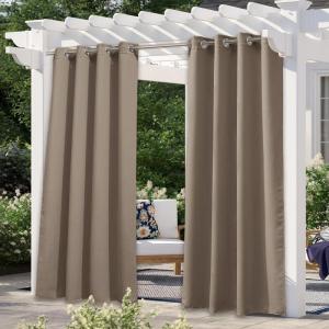 imageNICETOWN Room Darkning Bedroom Curtain W84 x L84 Stainless Steel Grommet Top Blackout Heavy Weight Window Treatment Thermal Insulated Sunlight Block Drape Panel for Sun RoomPorch TanSoft Brown