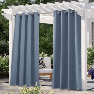 imageNICETOWN Room Darkning Bedroom Curtain W84 x L84 Stainless Steel Grommet Top Blackout Heavy Weight Window Treatment Thermal Insulated Sunlight Block Drape Panel for Sun RoomPorch TanStone Blue