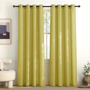 imageNICETOWN Rustic Linen 102 inch Long Curtains for Living Room Grommet Privacy Added Thick Linen Weave with Light Filter Window Curtains ampamp Drapes for Bedroom Olive Green W55 x L102 2 PanelsBright Yellow