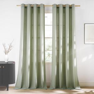 imageNICETOWN Rustic Linen 102 inch Long Curtains for Living Room Grommet Privacy Added Thick Linen Weave with Light Filter Window Curtains ampamp Drapes for Bedroom Olive Green W55 x L102 2 PanelsGreyish Green