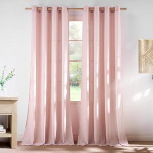 imageNICETOWN Rustic Linen 102 inch Long Curtains for Living Room Grommet Privacy Added Thick Linen Weave with Light Filter Window Curtains ampamp Drapes for Bedroom Olive Green W55 x L102 2 PanelsLight Pink