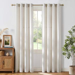 imageNICETOWN Rustic Linen 102 inch Long Curtains for Living Room Grommet Privacy Added Thick Linen Weave with Light Filter Window Curtains ampamp Drapes for Bedroom Olive Green W55 x L102 2 PanelsVanilla
