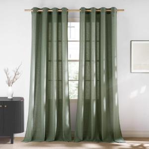 imageNICETOWN Rustic Linen 102 inch Long Curtains for Living Room Grommet Privacy Added Thick Linen Weave with Light Filter Window Curtains ampamp Drapes for Bedroom Olive Green W55 x L102 2 PanelsForest Green