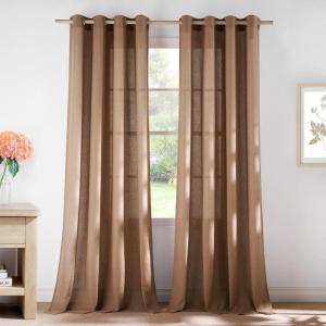 imageNICETOWN Rustic Linen 102 inch Long Curtains for Living Room Grommet Privacy Added Thick Linen Weave with Light Filter Window Curtains ampamp Drapes for Bedroom Olive Green W55 x L102 2 PanelsGold Brown