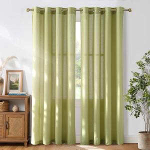 imageNICETOWN Rustic Linen 102 inch Long Curtains for Living Room Grommet Privacy Added Thick Linen Weave with Light Filter Window Curtains ampamp Drapes for Bedroom Olive Green W55 x L102 2 PanelsFresh Green