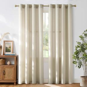 imageNICETOWN Rustic Linen 102 inch Long Curtains for Living Room Grommet Privacy Added Thick Linen Weave with Light Filter Window Curtains ampamp Drapes for Bedroom Olive Green W55 x L102 2 PanelsBone White