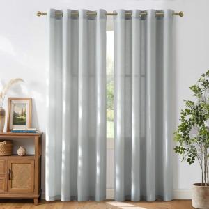 imageNICETOWN Rustic Linen 102 inch Long Curtains for Living Room Grommet Privacy Added Thick Linen Weave with Light Filter Window Curtains ampamp Drapes for Bedroom Olive Green W55 x L102 2 PanelsLight Cyan