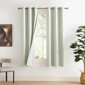 imageNICETOWN Sage Green 100 Blackout Linen Texture Curtains 70 inches Long 2 Panels for Boys Room Thermal Insulated Full Blackout 2Layer Lined Drapes Energy Efficiency Window Draperies