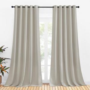 imageNICETOWN Thermal Insulated Natural Curtains for Living Room Window Treatment Solid Grommet Room Darkening Drape Panels for Bedroom Set of 2 70 by 95 inches Long