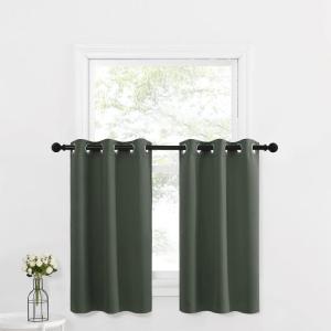 imageNICETOWN Valances and Tiers for Bathroom Kitchen Farmhouse Style Short Curtain Shade Privacy Room Darkening Window Dressing Casual Curtain Drapes for Christmas 2 Panels W42 x L36 Dark Mallard