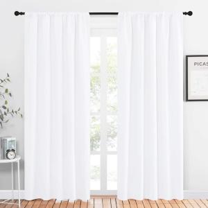imageNICETOWN White Bedroom Curtain Panels  MultiFunction Noise Reducing Performance Window Treatment Thermal Insulated Rod Pocket Room Darkening Drapes for Nursery 2 Panels 52 by 84