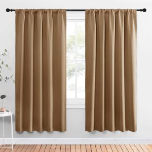 imageNICETOWN Window Curtains Blackout Drapes Gold Brown 1 Pair 52 by 72Inch Thermal Insulated Solid Rod Pocket Blackout CurtainsDraperies for Living Room