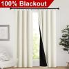 imageNICETOWN Full Shade Curtain Panels Pair of Energy Smart Rod Pocket Blackout Drapes for Guest Room Window Thermal Insulated Guest Room Lined Window DressingSilver Grey 52 x 72 inchBeige