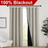 imageNICETOWN Full Shade Curtain Panels Pair of Energy Smart Rod Pocket Blackout Drapes for Guest Room Window Thermal Insulated Guest Room Lined Window DressingSilver Grey 52 x 72 inchNatural