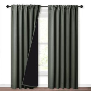 imageNICETOWN Full Shade Curtain Panels Pair of Energy Smart Rod Pocket Blackout Drapes for Guest Room Window Thermal Insulated Guest Room Lined Window DressingSilver Grey 52 x 72 inchDark Mallard