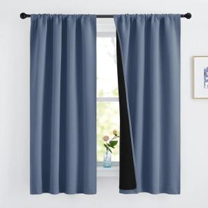 imageNICETOWN Full Shade Curtain Panels Pair of Energy Smart Rod Pocket Blackout Drapes for Guest Room Window Thermal Insulated Guest Room Lined Window DressingSilver Grey 52 x 72 inchStone Blue