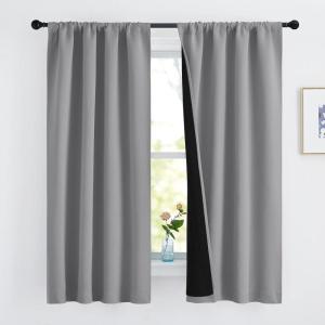 imageNICETOWN Full Shade Curtain Panels Pair of Energy Smart Rod Pocket Blackout Drapes for Guest Room Window Thermal Insulated Guest Room Lined Window DressingSilver Grey 52 x 72 inchSilver Grey
