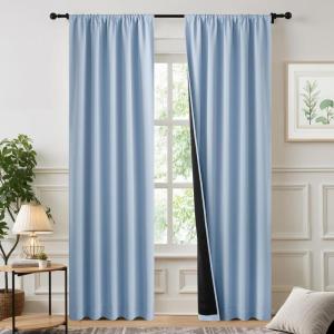 imageNICETOWN Full Shade Curtain Panels Pair of Energy Smart Rod Pocket Blackout Drapes for Guest Room Window Thermal Insulated Guest Room Lined Window DressingSilver Grey 52 x 72 inchVintage Blue