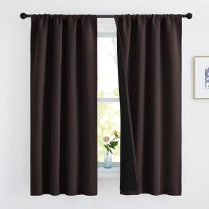 imageNICETOWN Full Shade Curtain Panels Pair of Energy Smart Rod Pocket Blackout Drapes for Guest Room Window Thermal Insulated Guest Room Lined Window DressingSilver Grey 52 x 72 inchBrown