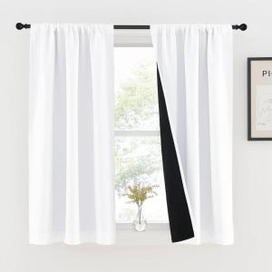 imageNICETOWN Full Shade Curtain Panels Pair of Energy Smart Rod Pocket Blackout Drapes for Guest Room Window Thermal Insulated Guest Room Lined Window DressingSilver Grey 52 x 72 inchPure White