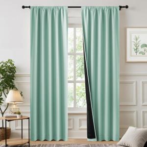 imageNICETOWN Full Shade Curtain Panels Pair of Energy Smart Rod Pocket Blackout Drapes for Guest Room Window Thermal Insulated Guest Room Lined Window DressingSilver Grey 52 x 72 inchAqua Blue