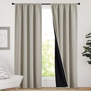 imageNICETOWN Full Shade Curtain Panels Pair of Energy Smart Rod Pocket Blackout Drapes for Guest Room Window Thermal Insulated Guest Room Lined Window DressingSilver Grey 52 x 72 inchNatural