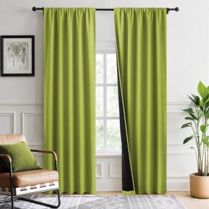 imageNICETOWN Full Shade Curtain Panels Pair of Energy Smart Rod Pocket Blackout Drapes for Guest Room Window Thermal Insulated Guest Room Lined Window DressingSilver Grey 52 x 72 inchFresh Green