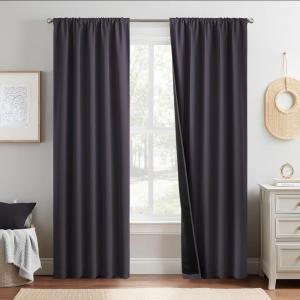 imageNICETOWN Full Shade Curtain Panels Pair of Energy Smart Rod Pocket Blackout Drapes for Guest Room Window Thermal Insulated Guest Room Lined Window DressingSilver Grey 52 x 72 inchPurple Brown