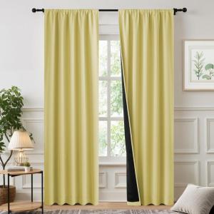imageNICETOWN Full Shade Curtain Panels Pair of Energy Smart Rod Pocket Blackout Drapes for Guest Room Window Thermal Insulated Guest Room Lined Window DressingSilver Grey 52 x 72 inchPaler Yellow