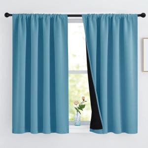 imageNICETOWN Full Shade Curtain Panels Pair of Energy Smart Rod Pocket Blackout Drapes for Guest Room Window Thermal Insulated Guest Room Lined Window DressingSilver Grey 52 x 72 inchTeal Blue