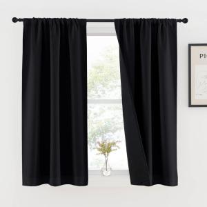 imageNICETOWN Full Shade Curtain Panels Pair of Energy Smart Rod Pocket Blackout Drapes for Guest Room Window Thermal Insulated Guest Room Lined Window DressingSilver Grey 52 x 72 inchBlack