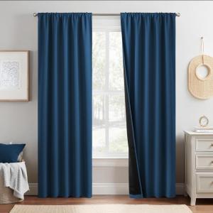 imageNICETOWN Full Shade Curtain Panels Pair of Energy Smart Rod Pocket Blackout Drapes for Guest Room Window Thermal Insulated Guest Room Lined Window DressingSilver Grey 52 x 72 inchMoroccan Blue
