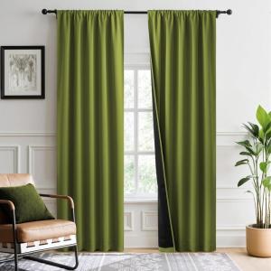 imageNICETOWN Full Shade Curtain Panels Pair of Energy Smart Rod Pocket Blackout Drapes for Guest Room Window Thermal Insulated Guest Room Lined Window DressingSilver Grey 52 x 72 inchOlive Green