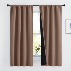 imageNICETOWN Full Shade Curtain Panels Pair of Energy Smart Rod Pocket Blackout Drapes for Guest Room Window Thermal Insulated Guest Room Lined Window DressingSilver Grey 52 x 72 inchCappuccino