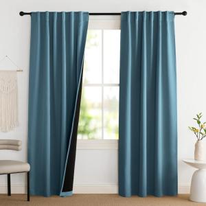 imageNICETOWN Full Shade Curtain Panels Pair of Energy Smart Rod Pocket Blackout Drapes for Guest Room Window Thermal Insulated Guest Room Lined Window DressingSilver Grey 52 x 72 inchSmoky Blue