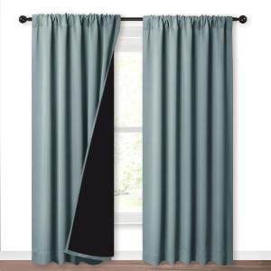 imageNICETOWN Full Shade Curtain Panels Pair of Energy Smart Rod Pocket Blackout Drapes for Guest Room Window Thermal Insulated Guest Room Lined Window DressingSilver Grey 52 x 72 inchGreyish Blue