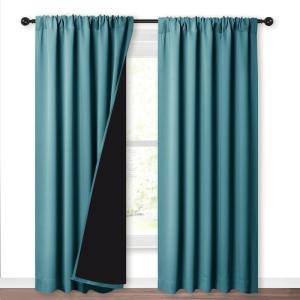 imageNICETOWN Full Shade Curtain Panels Pair of Energy Smart Rod Pocket Blackout Drapes for Guest Room Window Thermal Insulated Guest Room Lined Window DressingSilver Grey 52 x 72 inchPeacock Teal