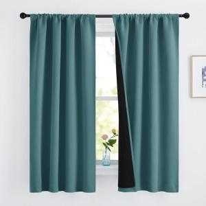 imageNICETOWN Full Shade Curtain Panels Pair of Energy Smart Rod Pocket Blackout Drapes for Guest Room Window Thermal Insulated Guest Room Lined Window DressingSilver Grey 52 x 72 inchSea Teal