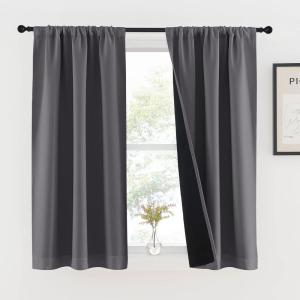 imageNICETOWN Full Shade Curtain Panels Pair of Energy Smart Rod Pocket Blackout Drapes for Guest Room Window Thermal Insulated Guest Room Lined Window DressingSilver Grey 52 x 72 inchGrey