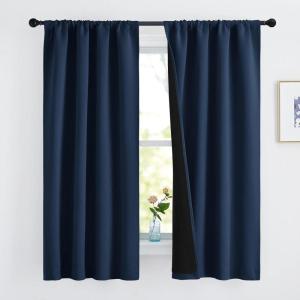 imageNICETOWN Full Shade Curtain Panels Pair of Energy Smart Rod Pocket Blackout Drapes for Guest Room Window Thermal Insulated Guest Room Lined Window DressingSilver Grey 52 x 72 inchNavy