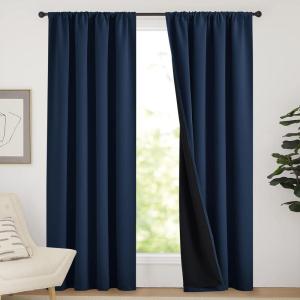 imageNICETOWN Full Shade Curtain Panels Pair of Energy Smart Rod Pocket Blackout Drapes for Guest Room Window Thermal Insulated Guest Room Lined Window DressingSilver Grey 52 x 72 inchNavy Blue