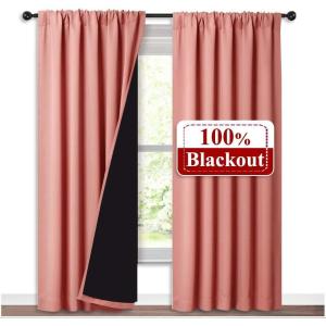 imageNICETOWN Full Shade Curtain Panels Pair of Energy Smart Rod Pocket Blackout Drapes for Guest Room Window Thermal Insulated Guest Room Lined Window DressingSilver Grey 52 x 72 inchCoral
