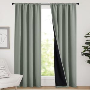 imageNICETOWN Full Shade Curtain Panels Pair of Energy Smart Rod Pocket Blackout Drapes for Guest Room Window Thermal Insulated Guest Room Lined Window DressingSilver Grey 52 x 72 inchGreyish Green