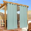 imageNICETOWN 2 Panels Weighted Blackout Cabana Curtains Outdoor Patio W52 x L84 Windproof Top amp Bottom Grommet amp Back Tab Thermal Heavyweight Drapes Keep Privacy for YardPorch Biscotti BeigeAqua Blue
