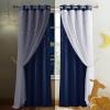 imageNICETOWN Girls Curtains for Bedroom Kids Room Decor White Mosquito Net amp Blackout Ombre Drapes Mix amp Match Star Cut Curtain Panels for Nursery Teal amp Purple Each is W52 x L84 Sold by 2 PCsMoon Star  Navy
