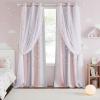imageNICETOWN Girls Curtains for Bedroom Kids Room Decor White Mosquito Net amp Blackout Ombre Drapes Mix amp Match Star Cut Curtain Panels for Nursery Teal amp Purple Each is W52 x L84 Sold by 2 PCsPink  Grey