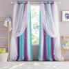 imageNICETOWN Kids Girls Bedroom Pink Curtains Star Cutout Blackout with White Sheer Pastel Nursery Window Curtain Panels for Thanksgiving Lavender Pink 2Pcs W52 x L84Teal  Purple