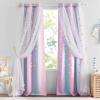 imageNICETOWN Kids Girls Bedroom Pink Curtains Star Cutout Blackout with White Sheer Pastel Nursery Window Curtain Panels for Thanksgiving Lavender Pink 2Pcs W52 x L84Purple  Blue  Pink