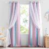 imageNICETOWN Kids Girls Bedroom Pink Curtains Star Cutout Blackout with White Sheer Pastel Nursery Window Curtain Panels for Thanksgiving Lavender Pink 2Pcs W52 x L84Purple  Blue  Pink