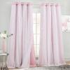 imageNICETOWN Kids Girls Bedroom Pink Curtains Star Cutout Blackout with White Sheer Pastel Nursery Window Curtain Panels for Thanksgiving Lavender Pink 2Pcs W52 x L84Lavender Pink